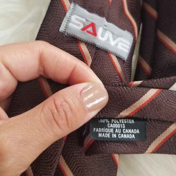 Vintage Sauve 80s Brown Striped 90s Mens Neck Tie Retro Wide OS - Picture 3 of 4